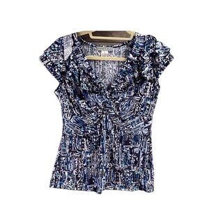 Vintage Susie Ladies Abstract Top, Size Medium, Black,White, Blue and Teal